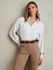 Cotton Button Through Oxford Shirt in White