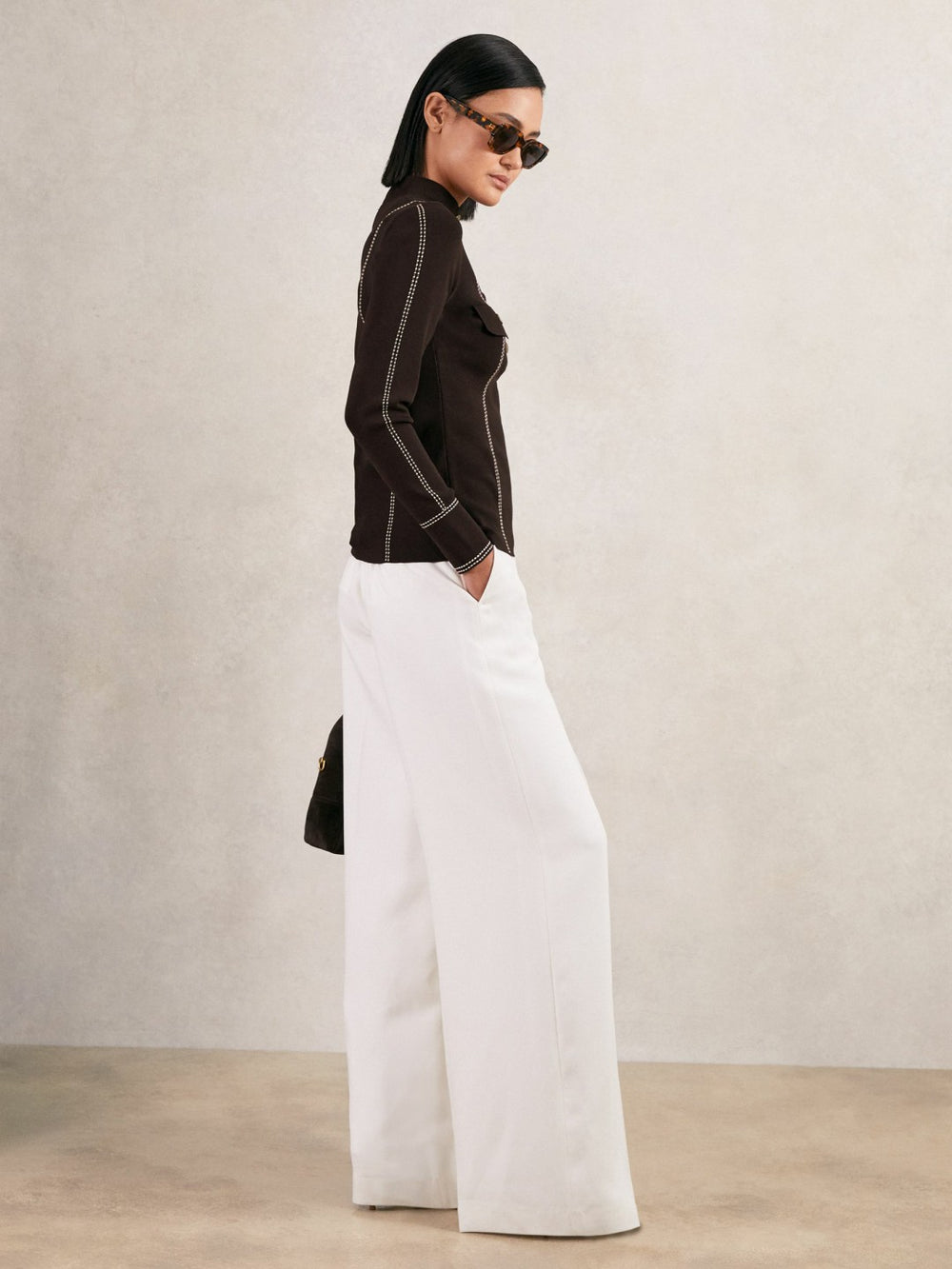 Contrast-Stitch Knit Top in Burgundy