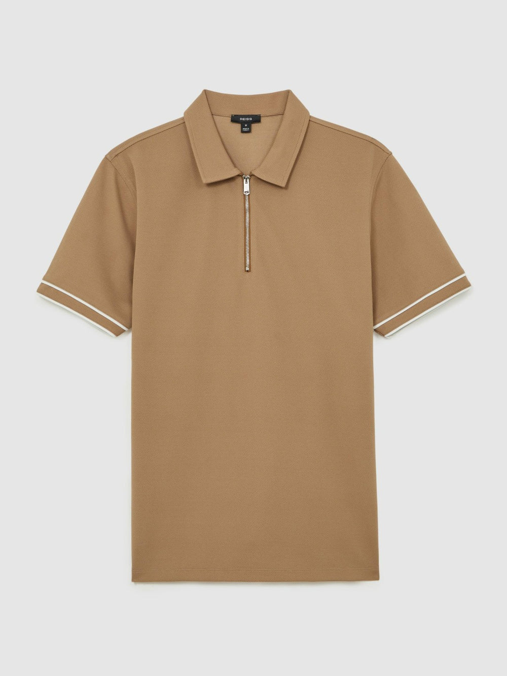 Textured Half-Zip Tipped Polo Shirt in Camel