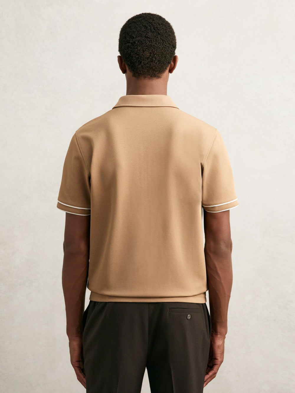 Textured Half-Zip Tipped Polo Shirt in Camel