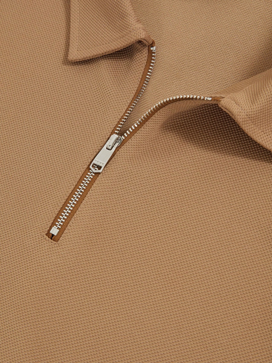 Textured Half-Zip Tipped Polo Shirt in Camel