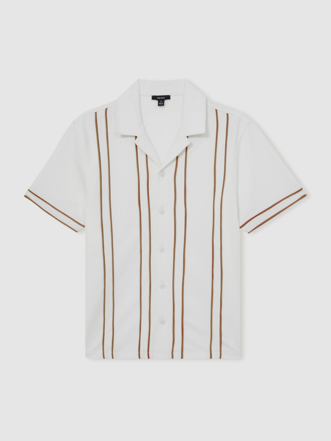 Piped-Stripe Cuban-Collar Shirt in White/Camel