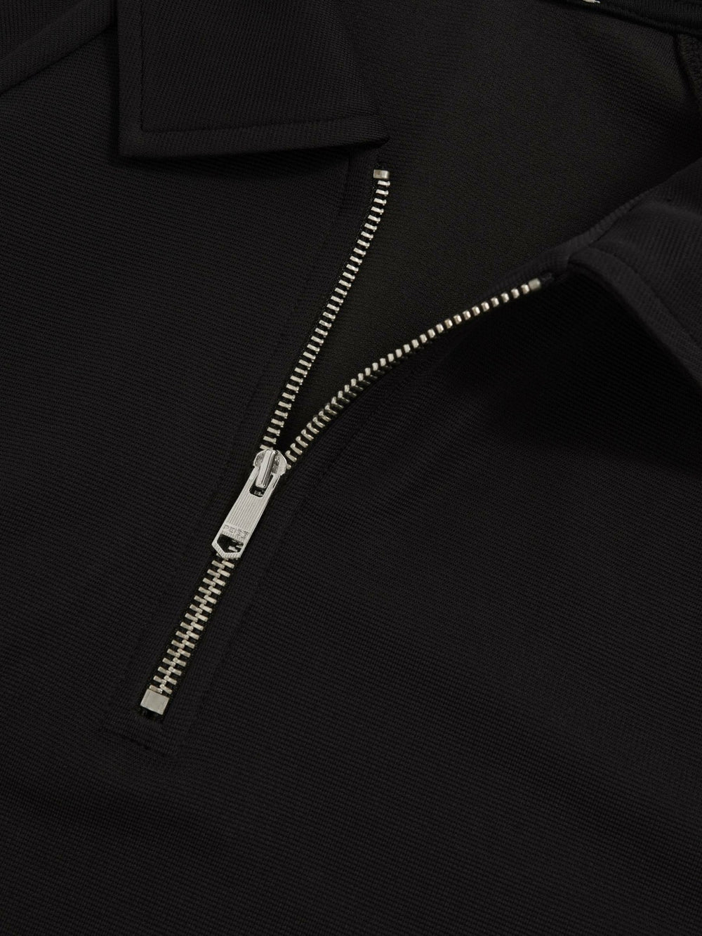 Textured Raglan Half-Zip Polo Shirt in Black