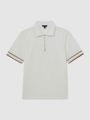 Textured Half-Zip Tipped Polo Shirt in White