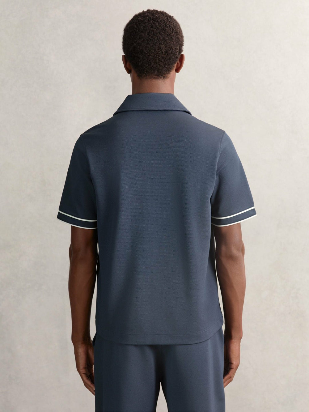 Piped-Stripe Cuban-Collar Shirt in Airforce Blue