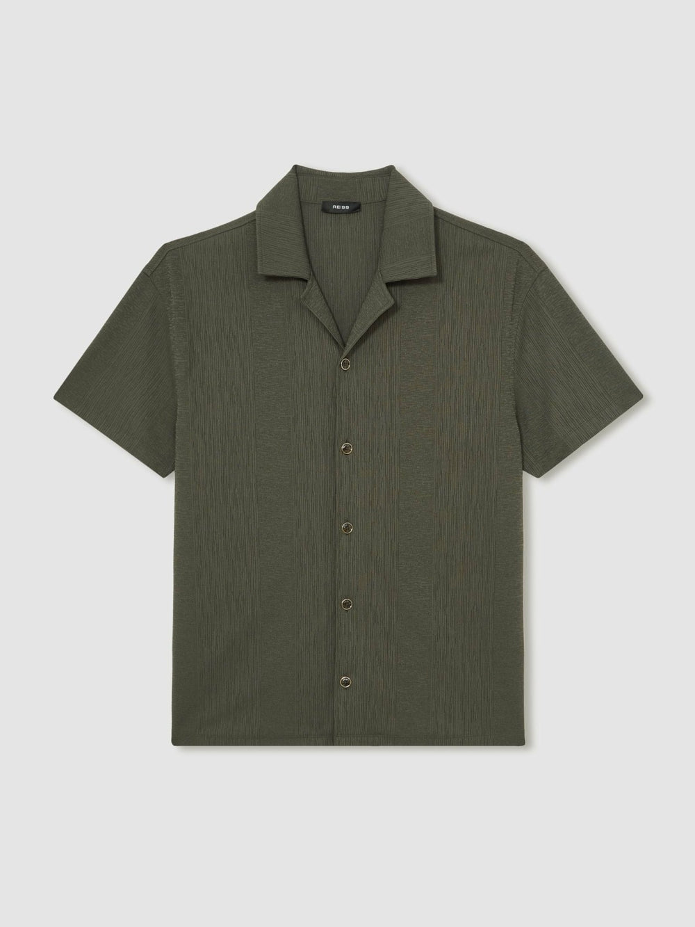 Jacquard-Stripe Cuban-Collar Shirt in Dark Green