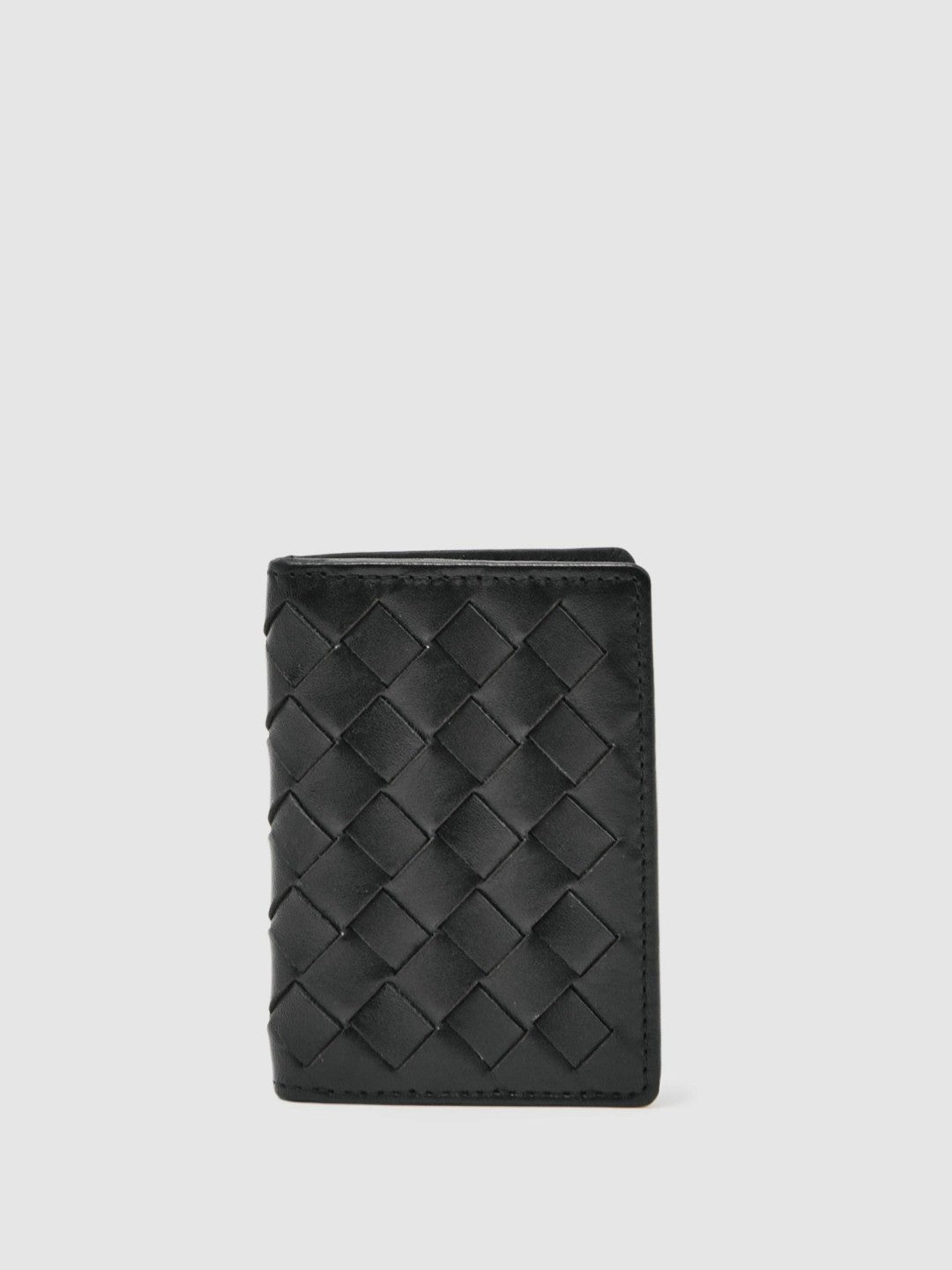 Leather Large Lattice-Effect Cardholder in Black