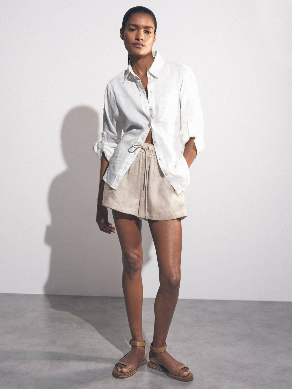 Linen-Blend Drawstring Shorts in Neutral