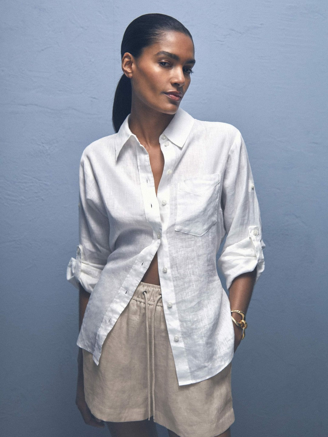 Linen-Blend Drawstring Shorts in Neutral