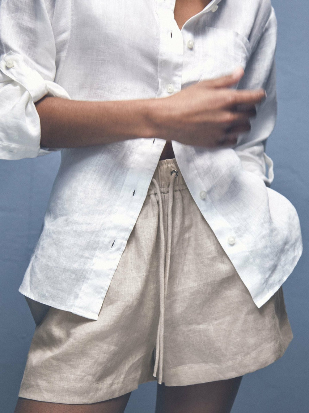 Linen-Blend Drawstring Shorts in Neutral