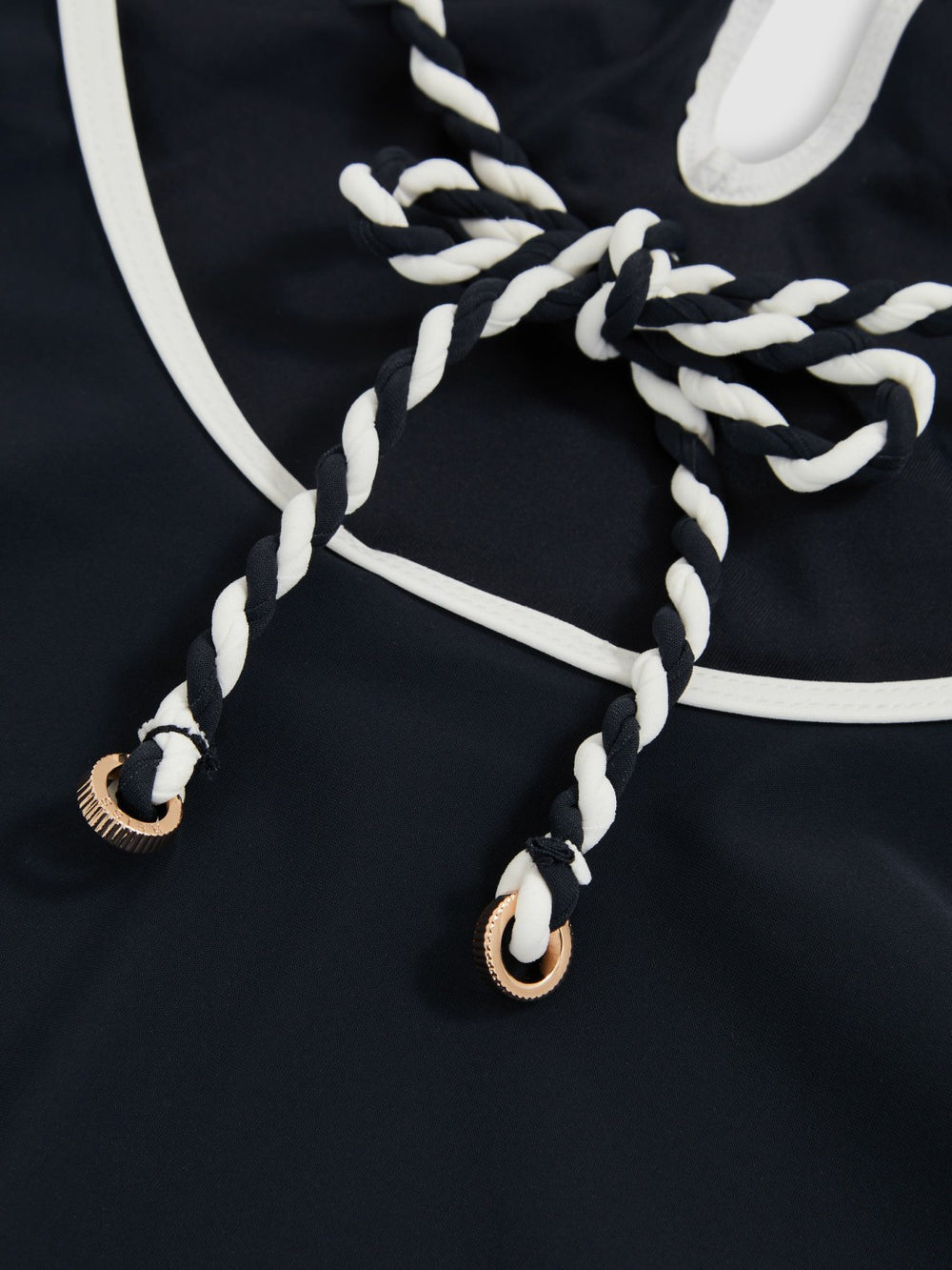 Contrast-Trim Plunge-Neck Swimsuit in Navy/White