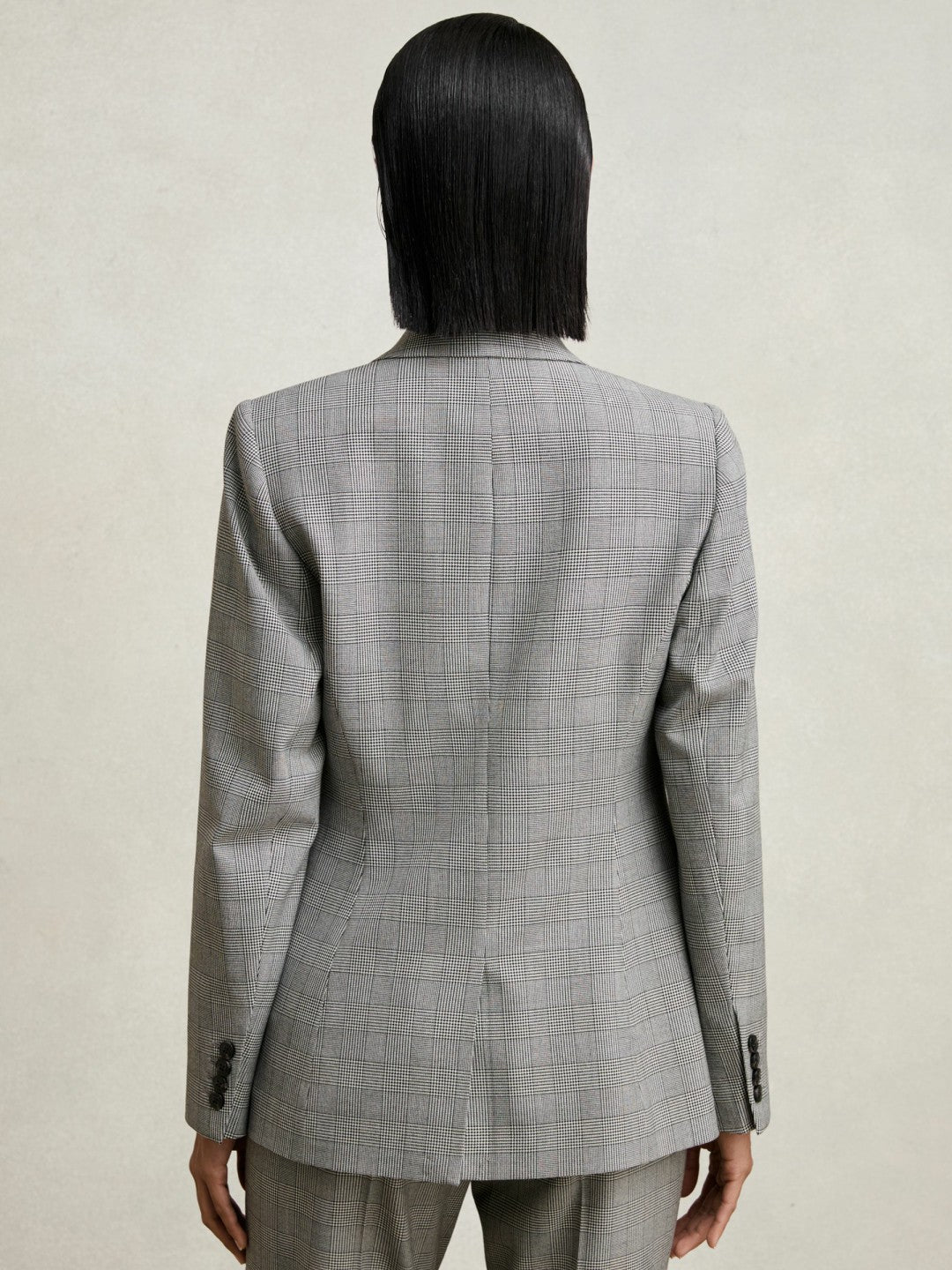 Single-Breasted Check Suit Blazer in Grey