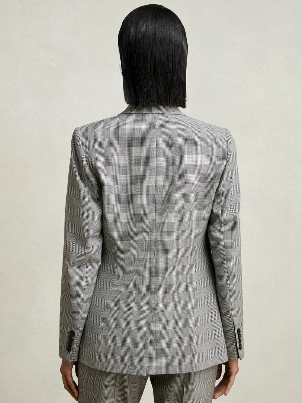 Single-Breasted Check Suit Blazer in Grey