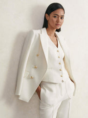 Single-Breasted Twill Waistcoat With Wool in White
