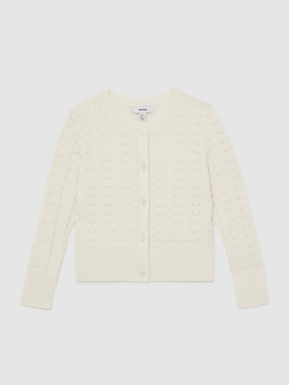 Wool-Cotton Pointelle Cardigan in Ivory