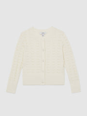 Wool-Cotton Pointelle Cardigan in Ivory