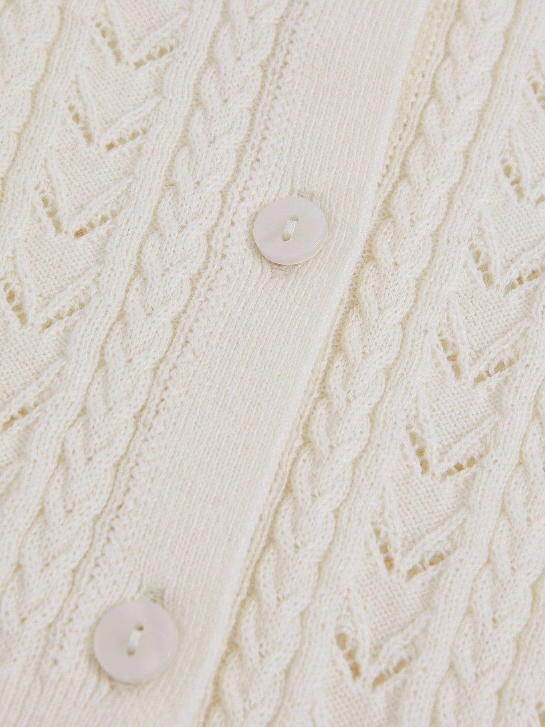 Wool-Cotton Pointelle Cardigan in Ivory