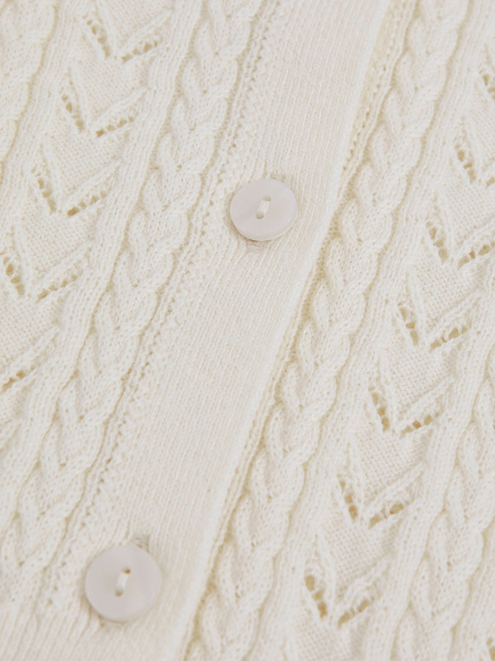 Wool-Cotton Pointelle Cardigan in Ivory