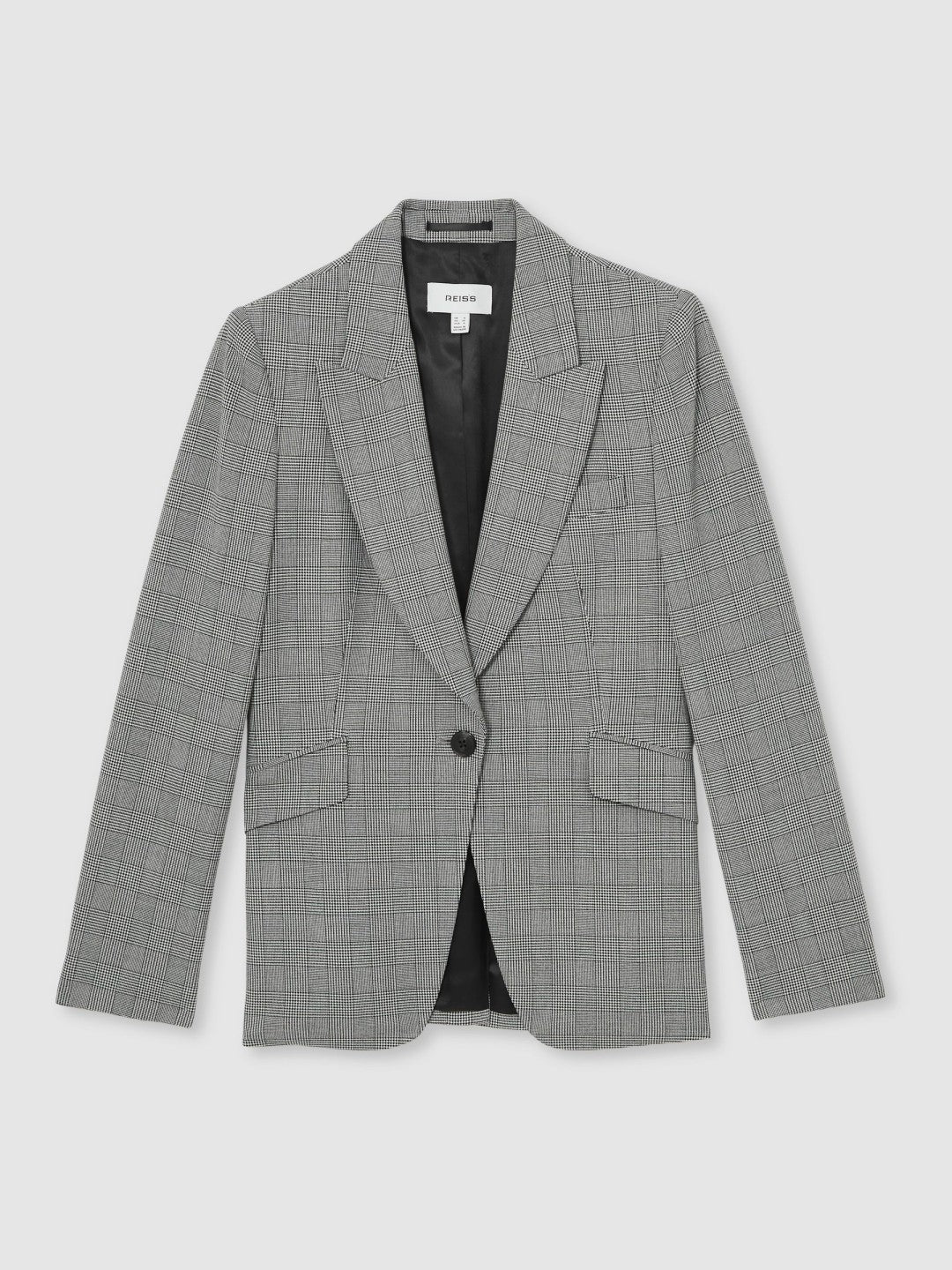 Petite Single-Breasted Check Suit Blazer in Grey