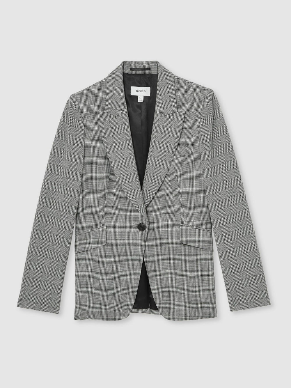 Petite Single-Breasted Check Suit Blazer in Grey