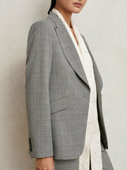 Petite Single-Breasted Check Suit Blazer in Grey