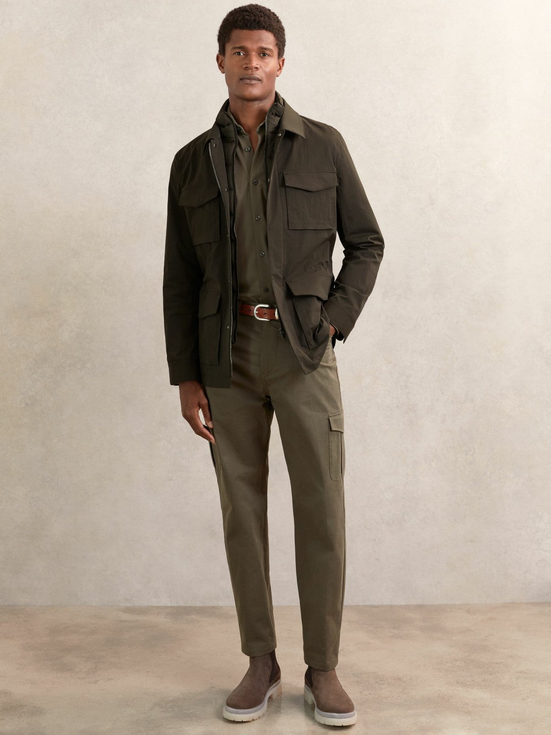 Removable-Gilet Safari Jacket in Green