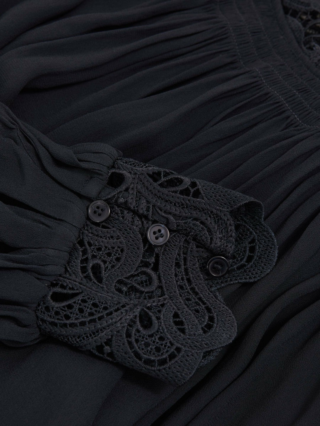 Lace-Trim Draped Chiffon Top in Navy