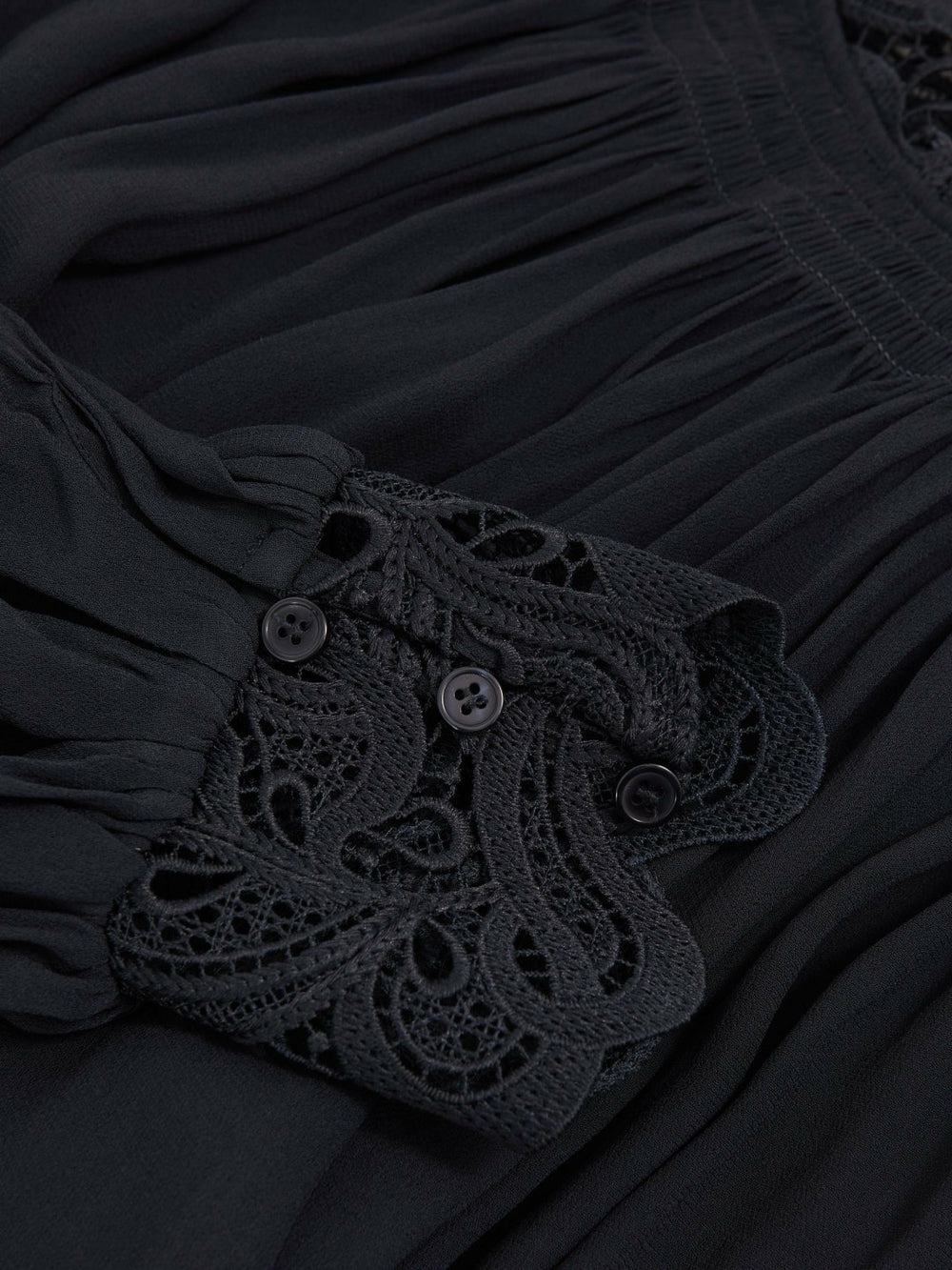 Lace-Trim Draped Chiffon Top in Navy