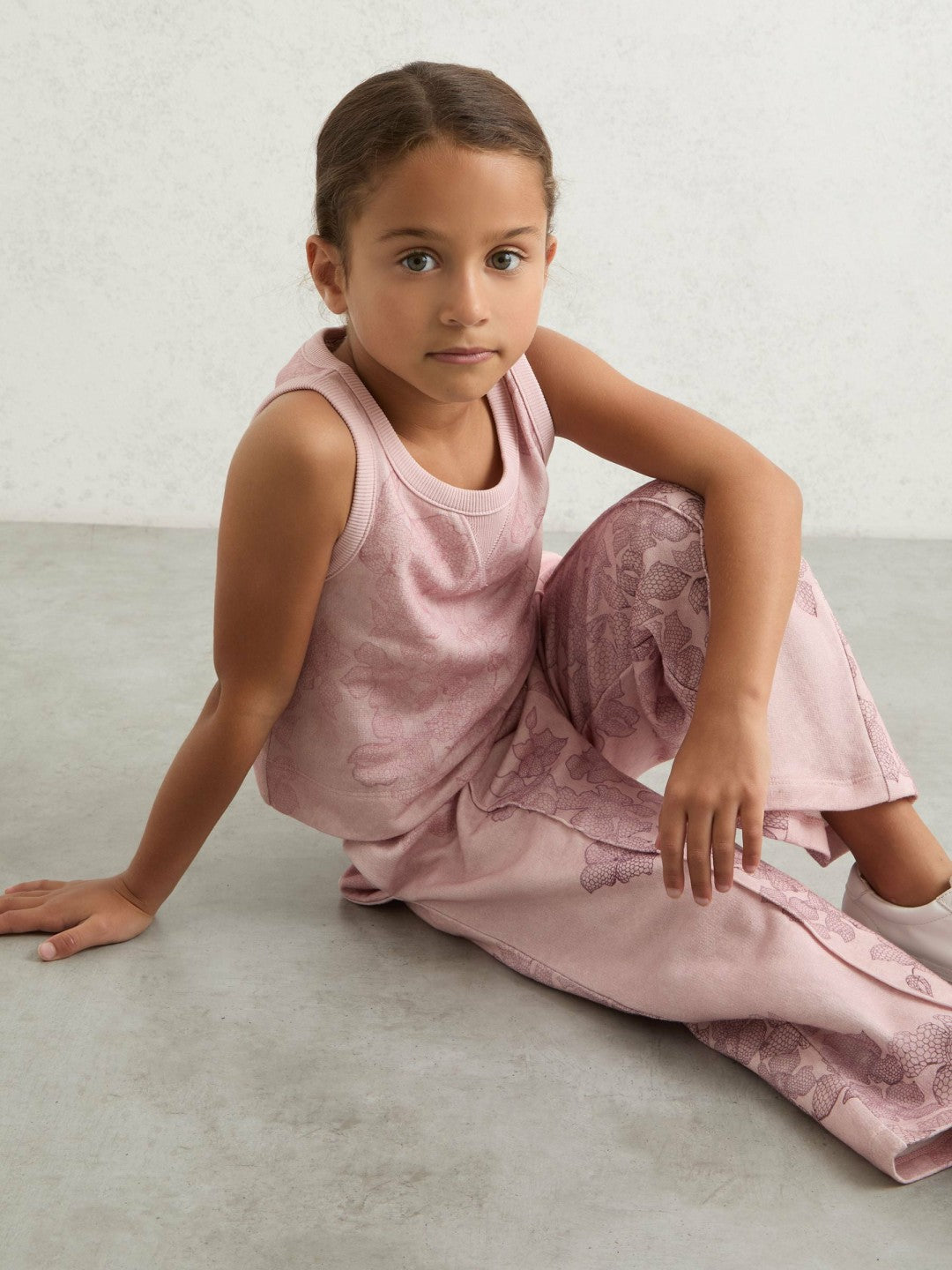 13-14 yrs Cotton Floral Vest and Joggers Set in Pink Print