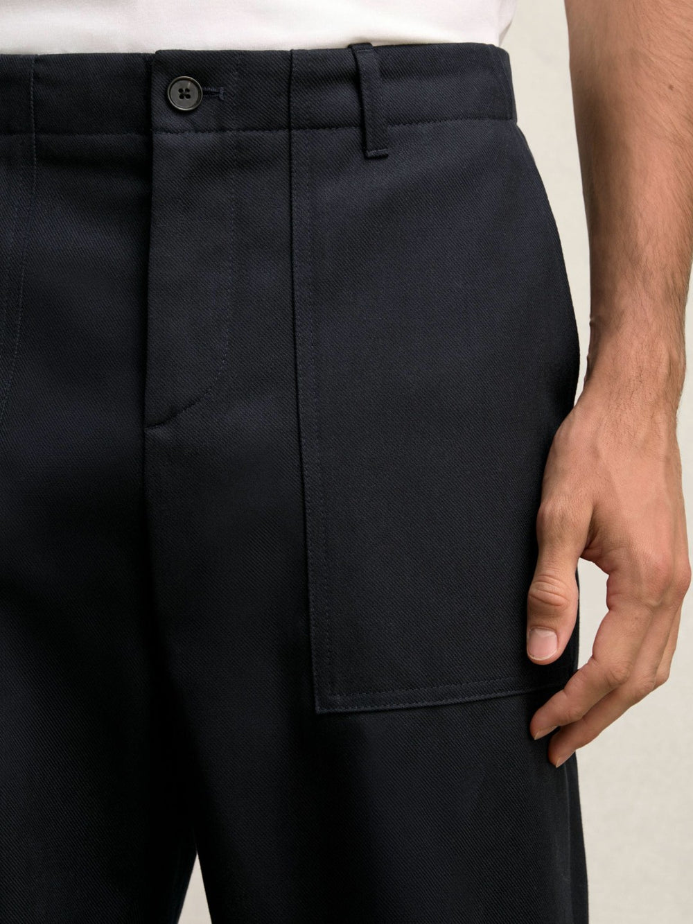 Lyocell Cotton Wide Utility Trousers in Navy