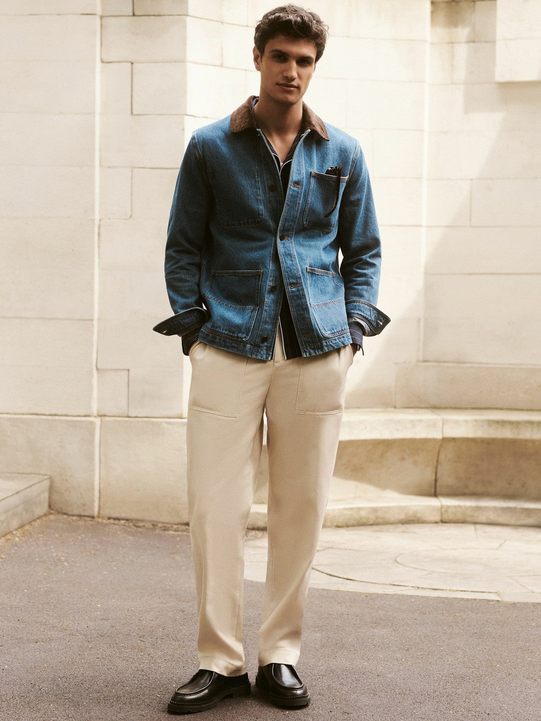 Lyocell Cotton Wide Utility Trousers in Ecru