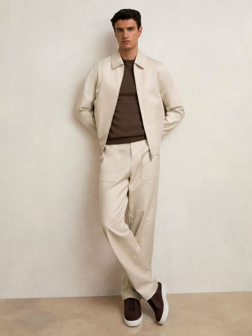 Lyocell Cotton Wide Utility Trousers in Ecru
