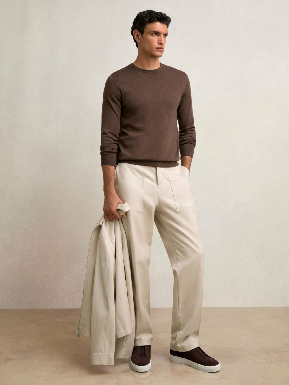 Lyocell Cotton Wide Utility Trousers in Ecru