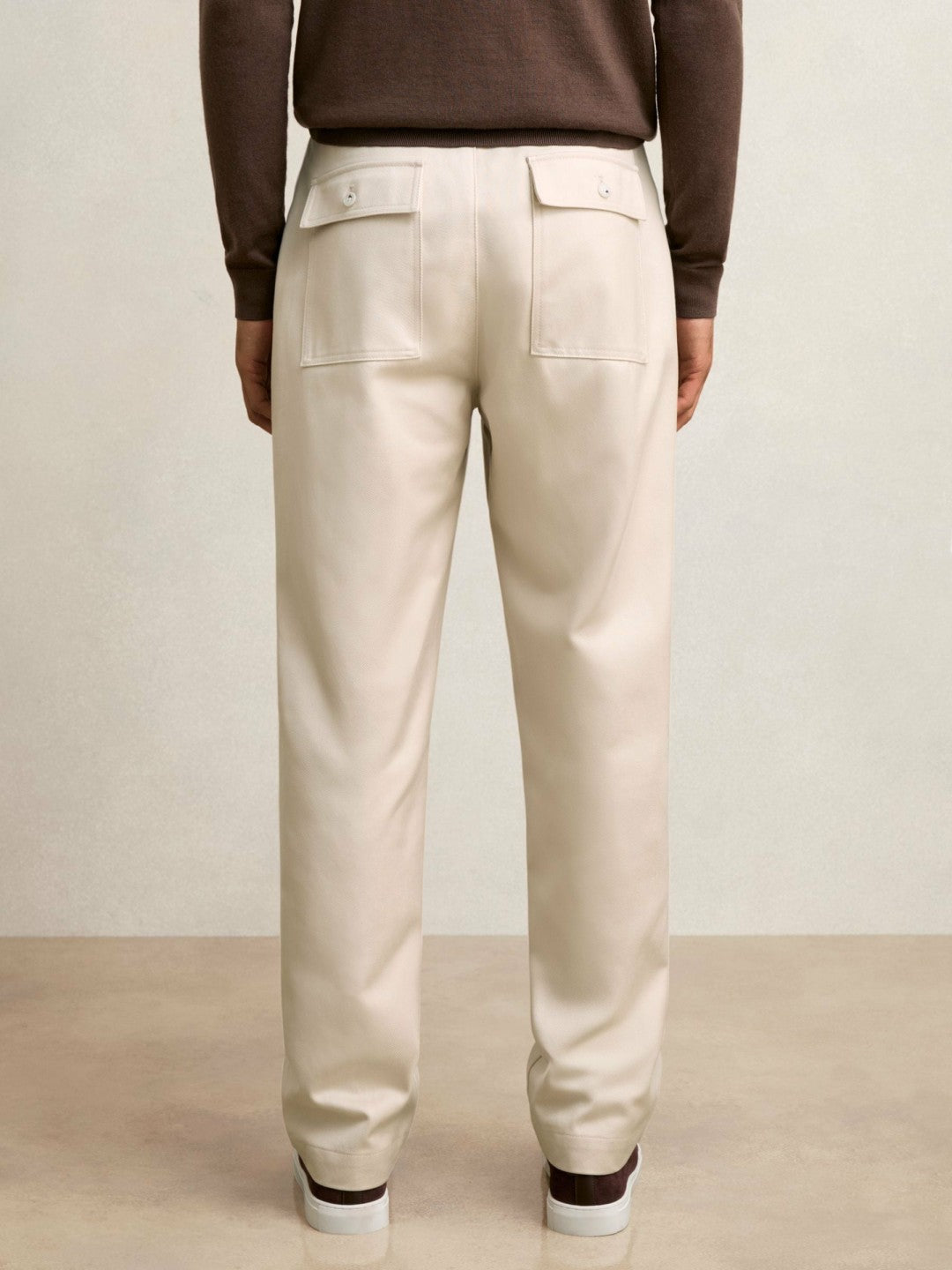 Lyocell Cotton Wide Utility Trousers in Ecru