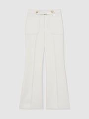 Petite Twill Button-Tab Flared Trousers With Wool in White