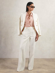 Petite Twill Button-Tab Flared Trousers With Wool in White