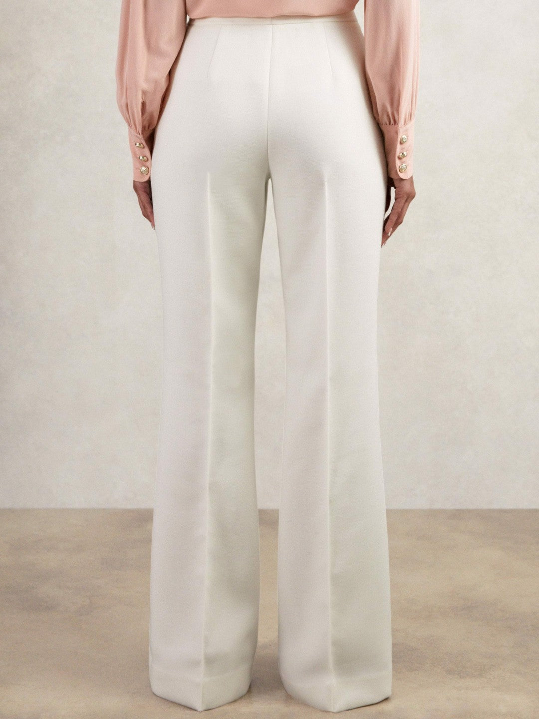 Petite Twill Button-Tab Flared Trousers With Wool in White