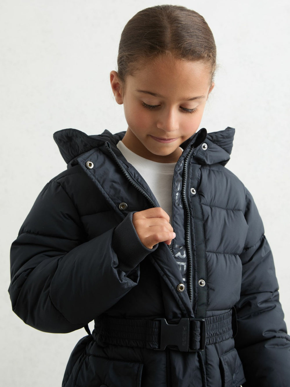 Longline Hooded Puffer Coat in Navy