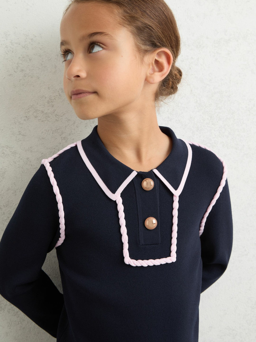 3-9 yrs Piped Knitted Collar Top in Navy