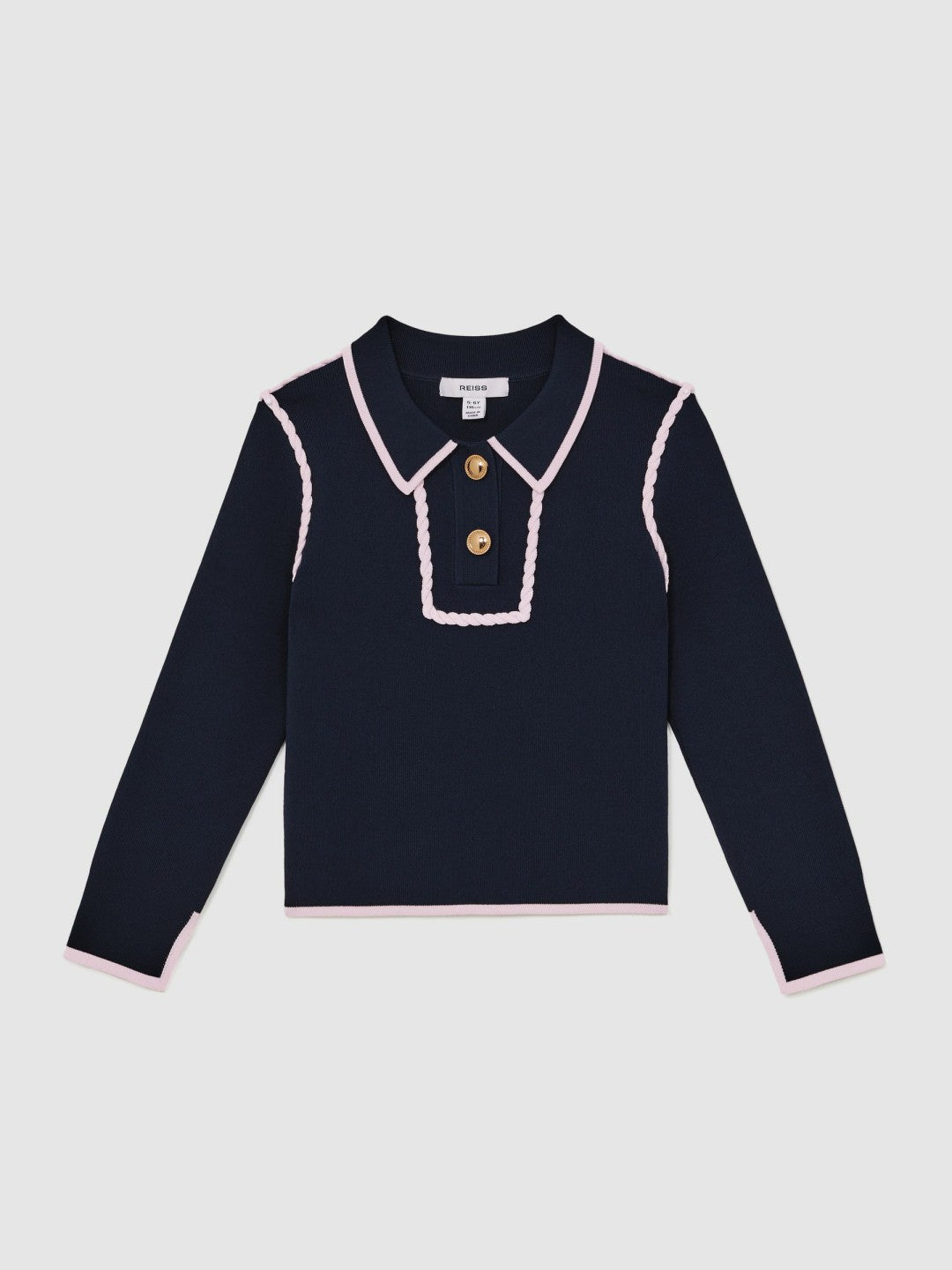 9-13 yrs Piped Knitted Collar Top in Navy