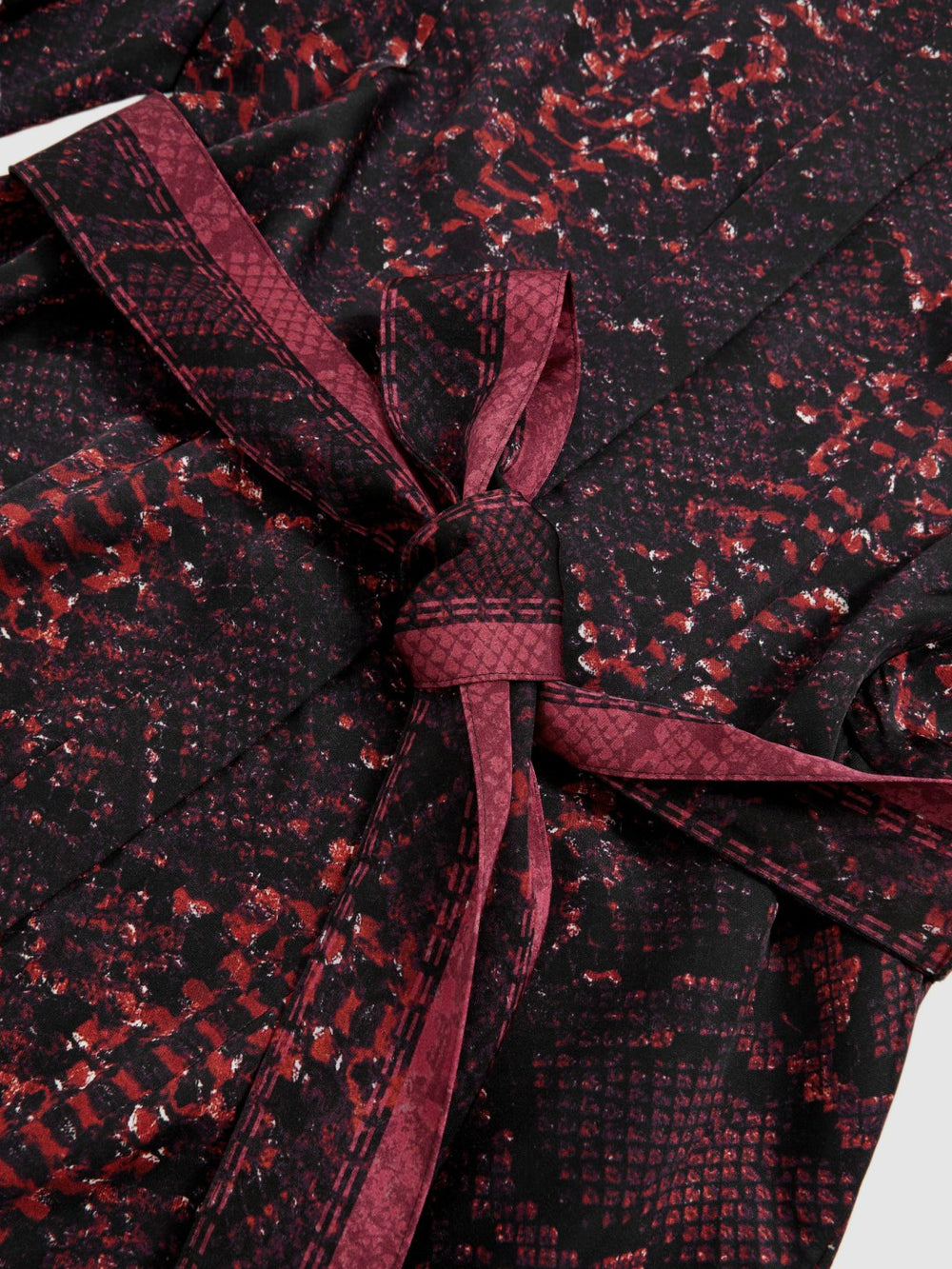 Snake-Print Belted Shirt Dress in Burgundy/Black