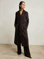 Double-Breasted Blindseam Coat Wool-Blend in Aubergine