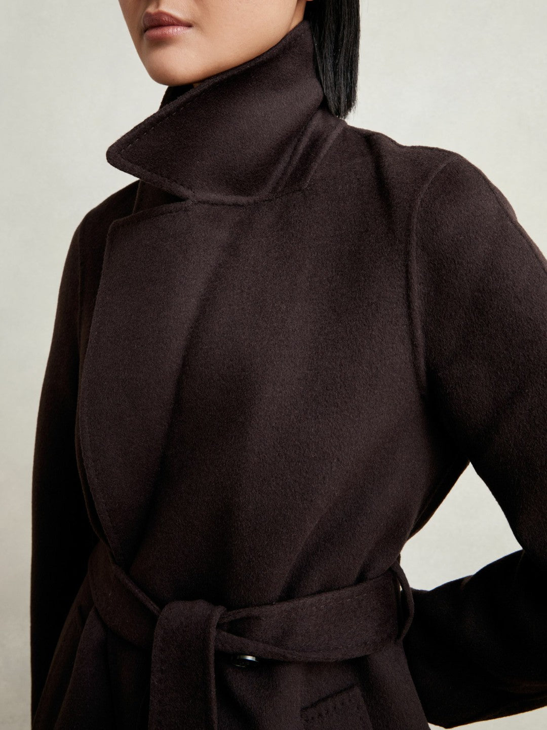 Double-Breasted Blindseam Coat Wool-Blend in Aubergine