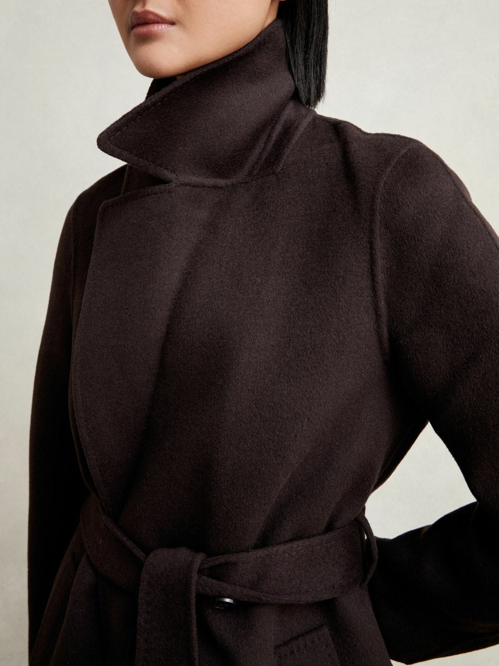 Double-Breasted Blindseam Coat Wool-Blend in Aubergine