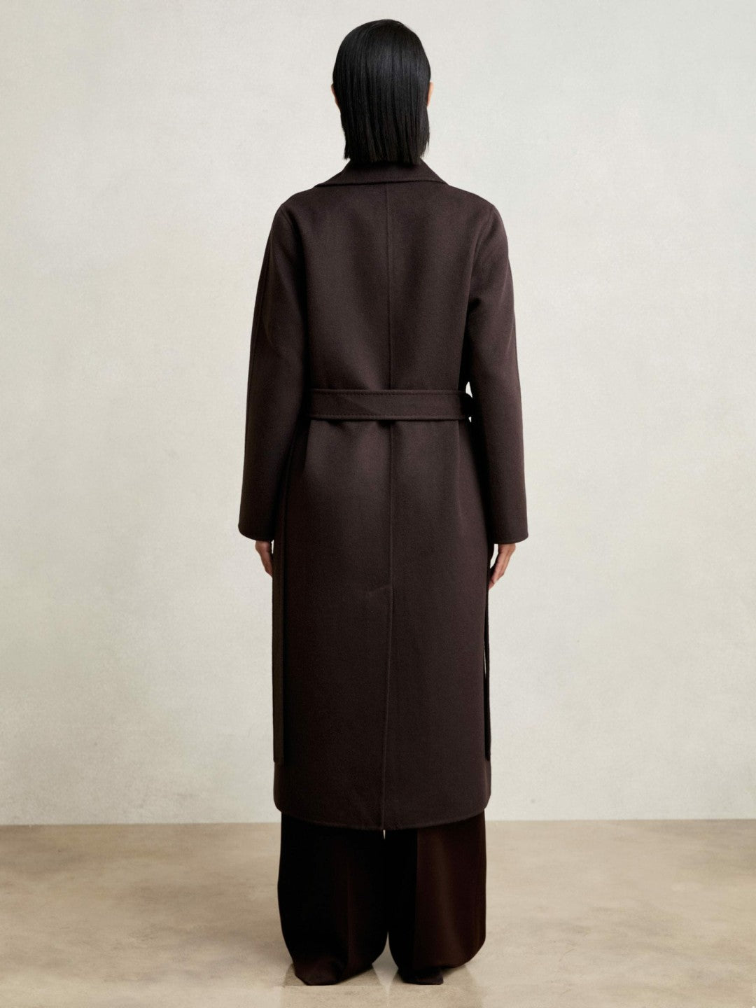 Double-Breasted Blindseam Coat Wool-Blend in Aubergine