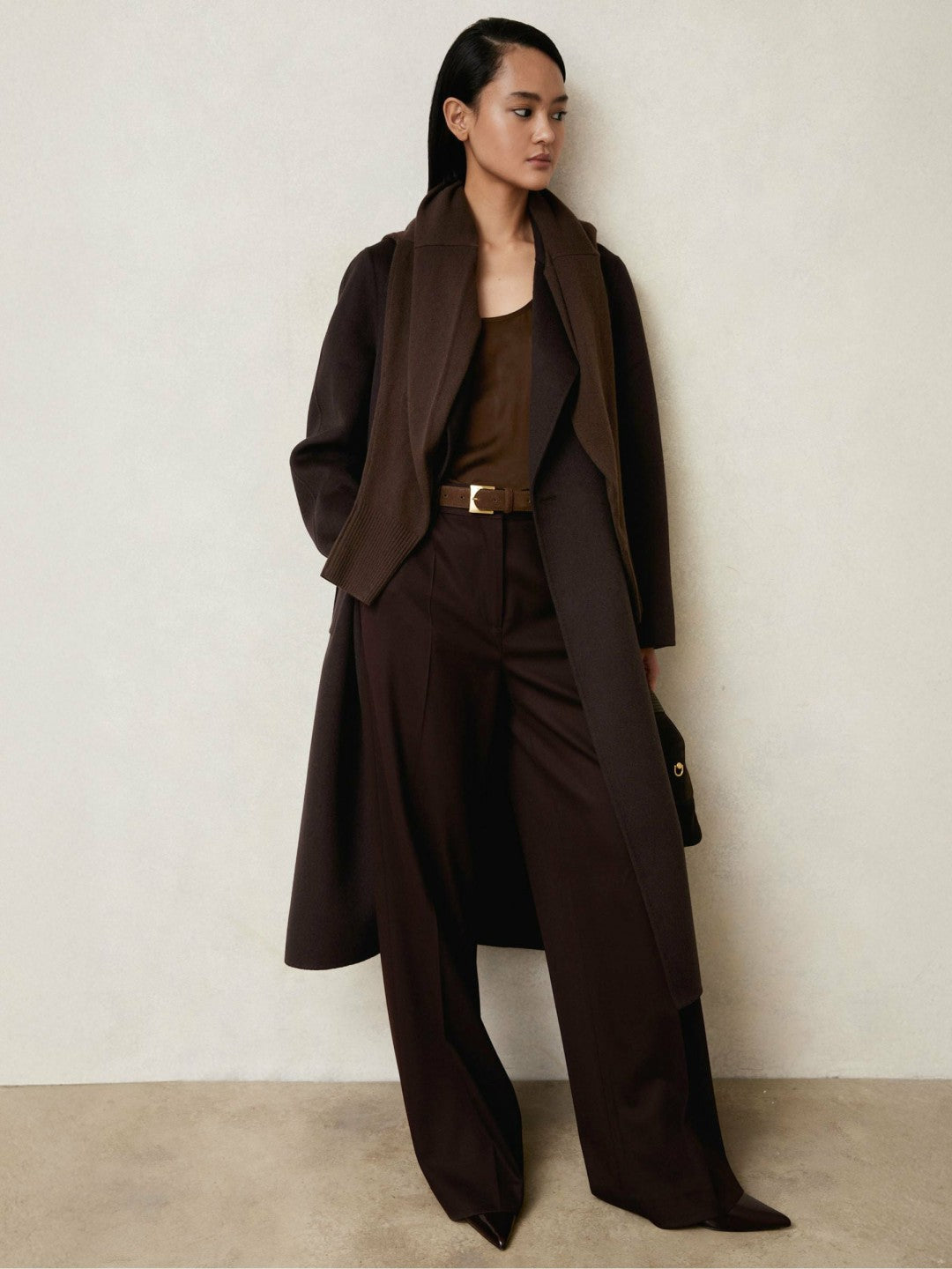 Double-Breasted Blindseam Coat Wool-Blend in Aubergine
