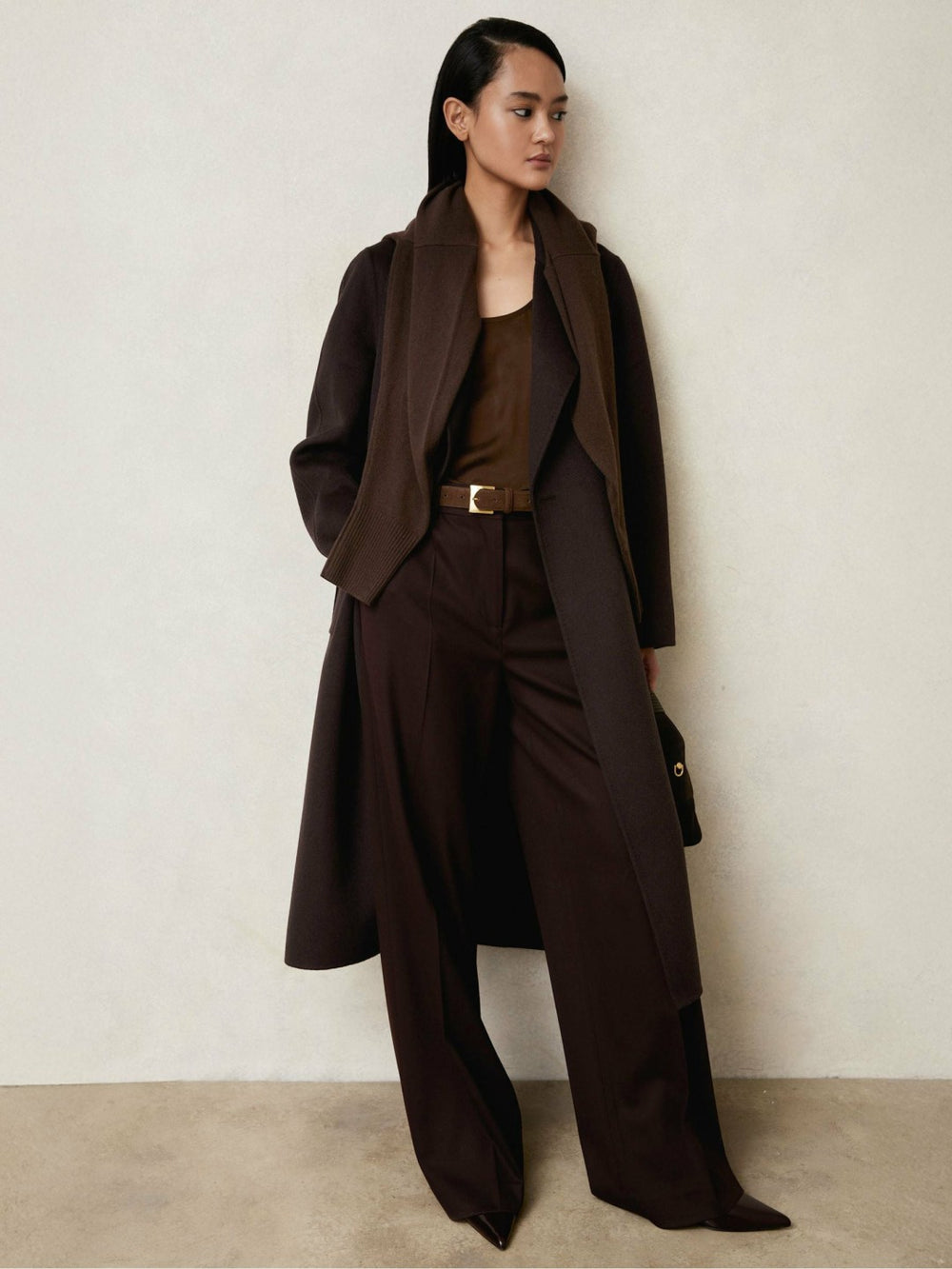 Double-Breasted Blindseam Coat Wool-Blend in Aubergine