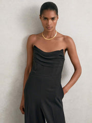 Structured Strapless Wide-Leg Jumpsuit in Black
