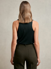 Cotton-Blend Cowl-Neck Sleeveless Top in Green