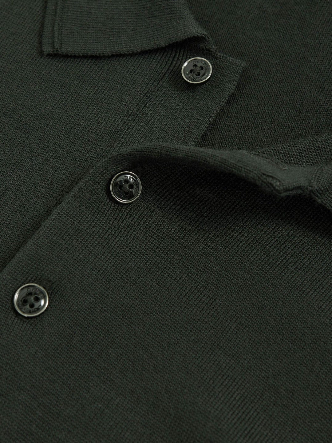 Merino Wool Long-Sleeve Polo Shirt in Dark Military Green